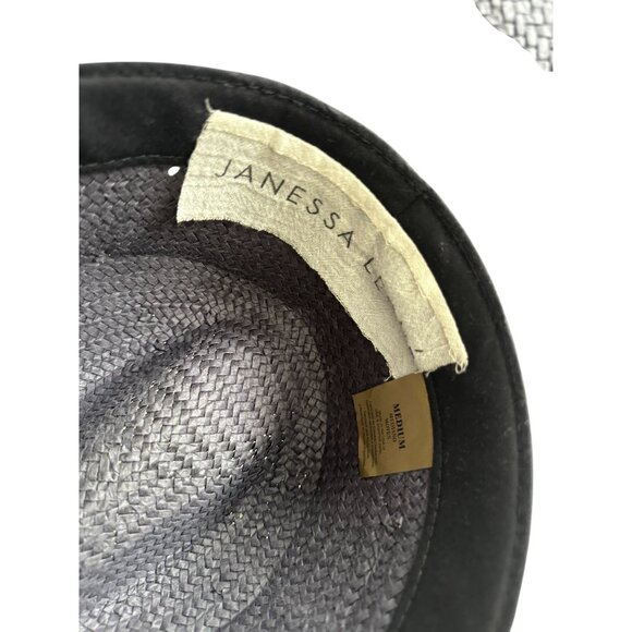 JANESSA LEONE Black Gffray Straw Wide Brim Hat Size Medium - Picture 5 of 6